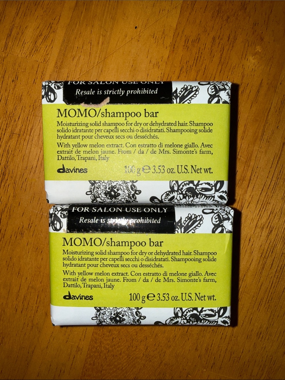 2 Davines MOMO Shampoo Bar - Yellow & Black Accents
